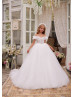 Cold Shoulder Glitter Tulle U Back Flower Girl Dress